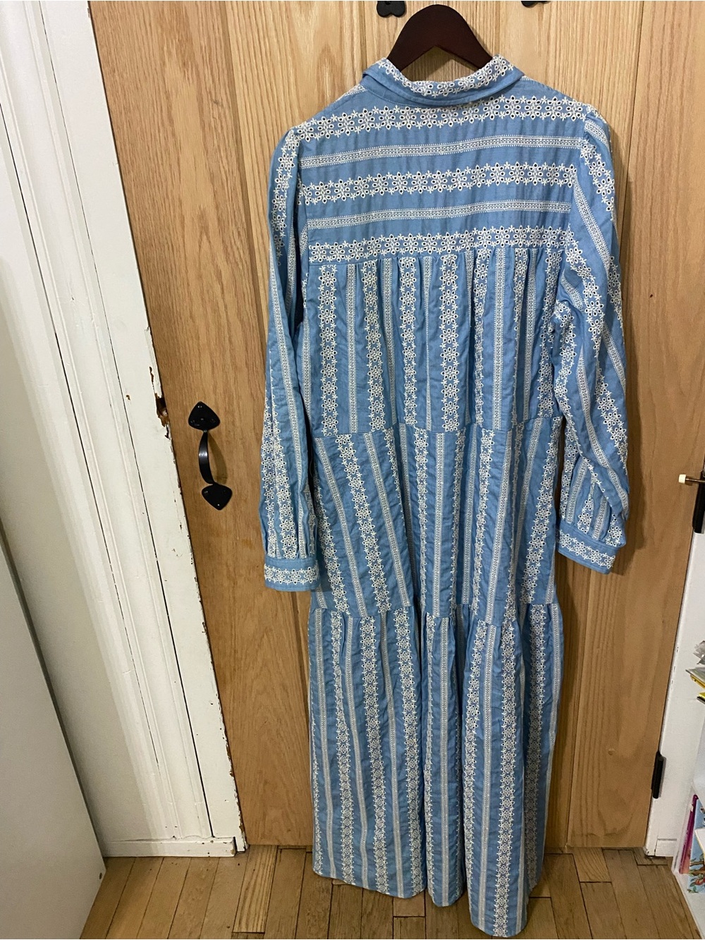 Boden Ellie Cotton Maxi Shirt Dress Broderie Denim Sz 16-18L Missing Belt. - Picture 7 of 8